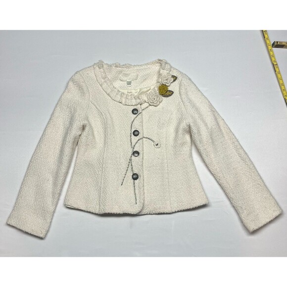 Nick & Mo Anthropologie Button Up Floral Ruffle Blazer Jacket - Picture 2 of 8